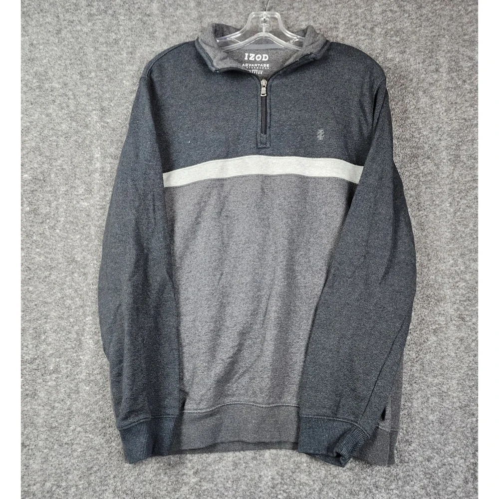 Izod Quarter Zip Pullover Mens Medium Gray Colorblock Advantage Performance